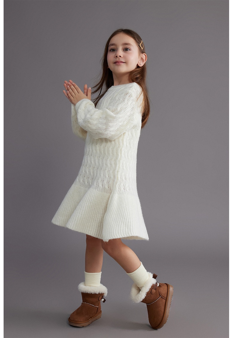 Rochie evazata din tricot - Alb fildes