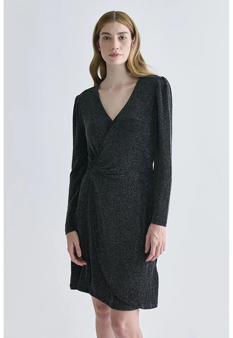 Rochie cu croiala in A si aspect stralucitor - Alb/Negru