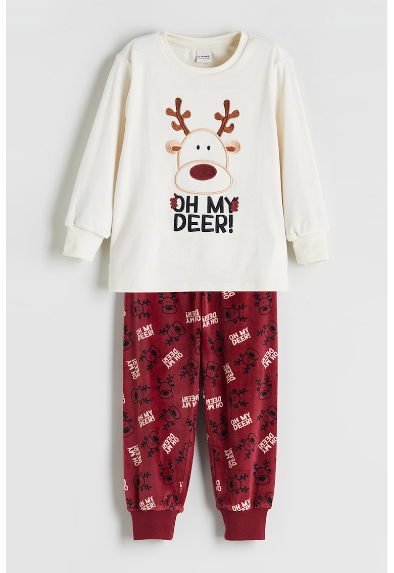 Pijama lunga cu model - Rosu/Alb murdar