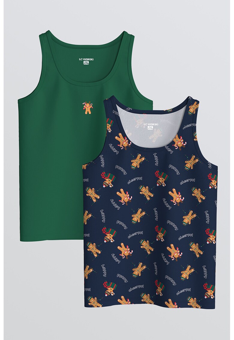 Set de topuri cu imprimeu - 2 piese - Verde/Bleumarin