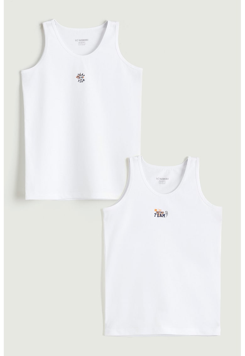 Set de topuri de bumbac cu decolteu rotund - 2 piese - Alb