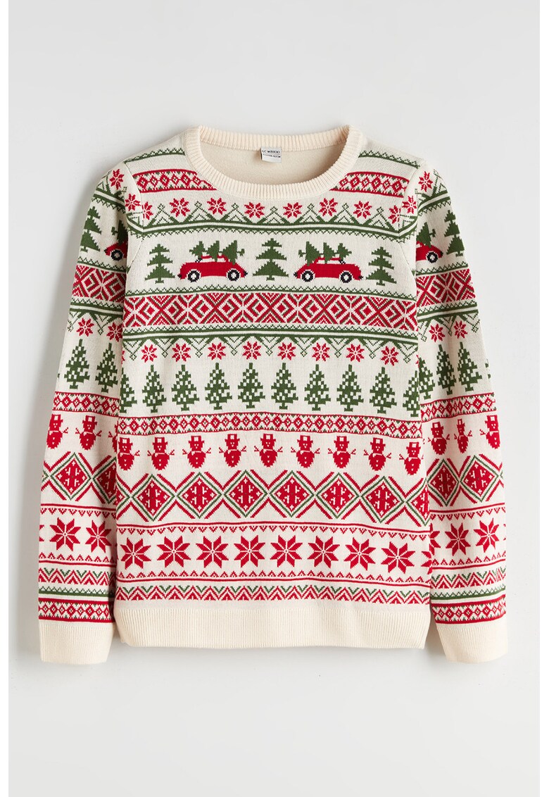 Pulover cu tematica de Craciun - Rosu/Verde/Crem