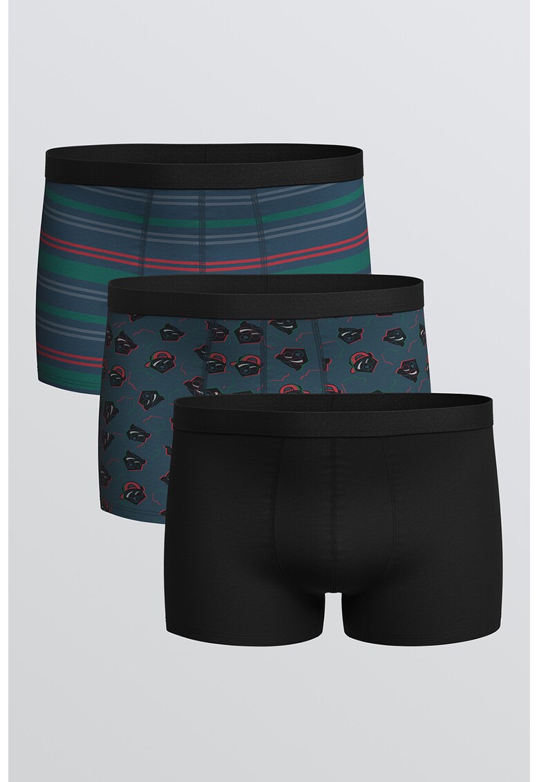 Set de boxeri uni si cu model - 3 perechi - Rosu/Verde/Albastru
