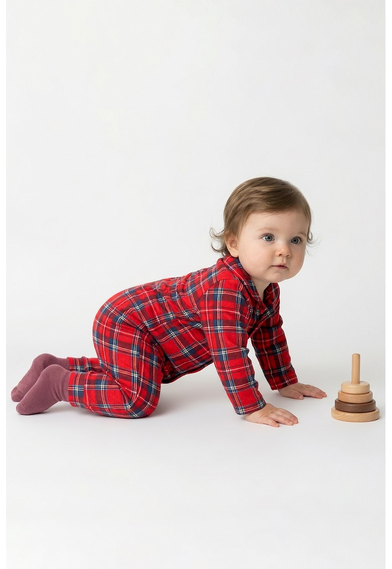 Salopeta lunga in carouri - Rosu/Albastru