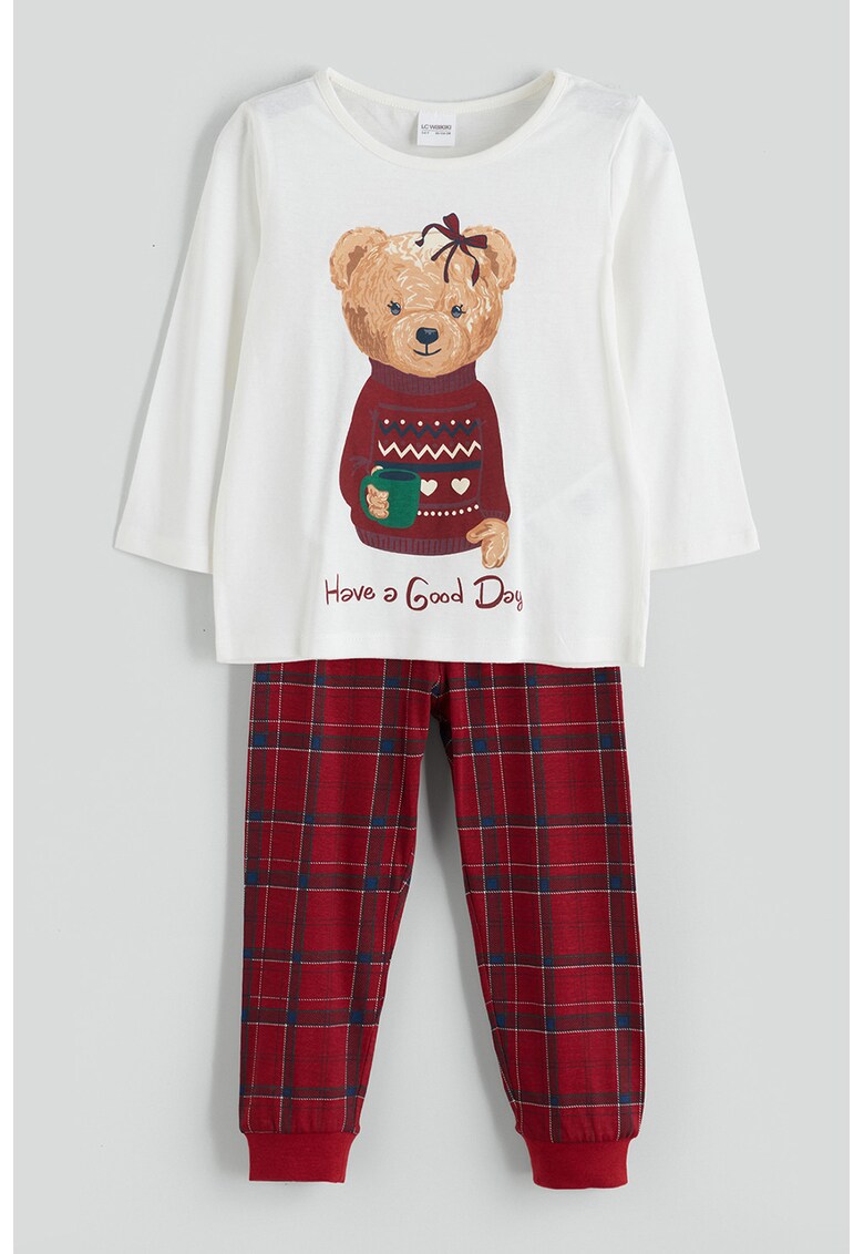 Pijama de bumbac cu pantaloni lungi Xmas - Rosu/Alb