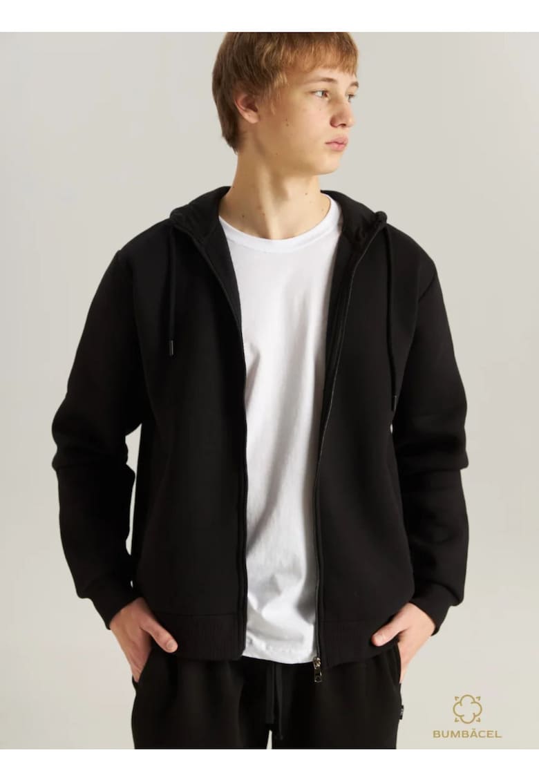 Hanorac calduros - din bumbac cu gluga si fermoar pentru barbati