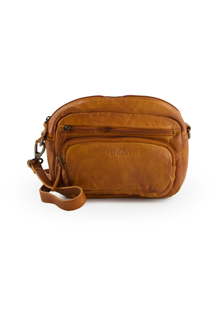 Geanta crossbody din piele naturala cu 2 buzunare exterioare