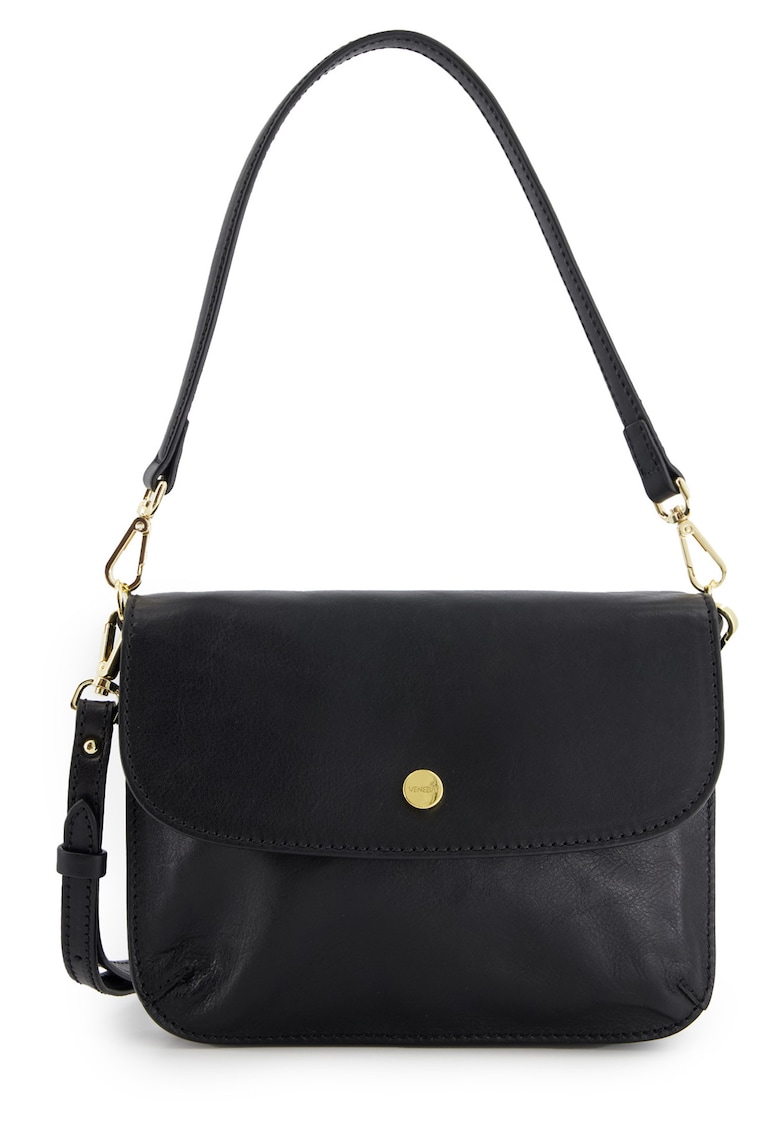 Geanta crossbody din piele cu clapeta si doua compartimente