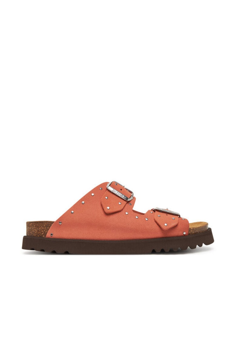 Slapi dama Coral/Argintiu - piele naturala