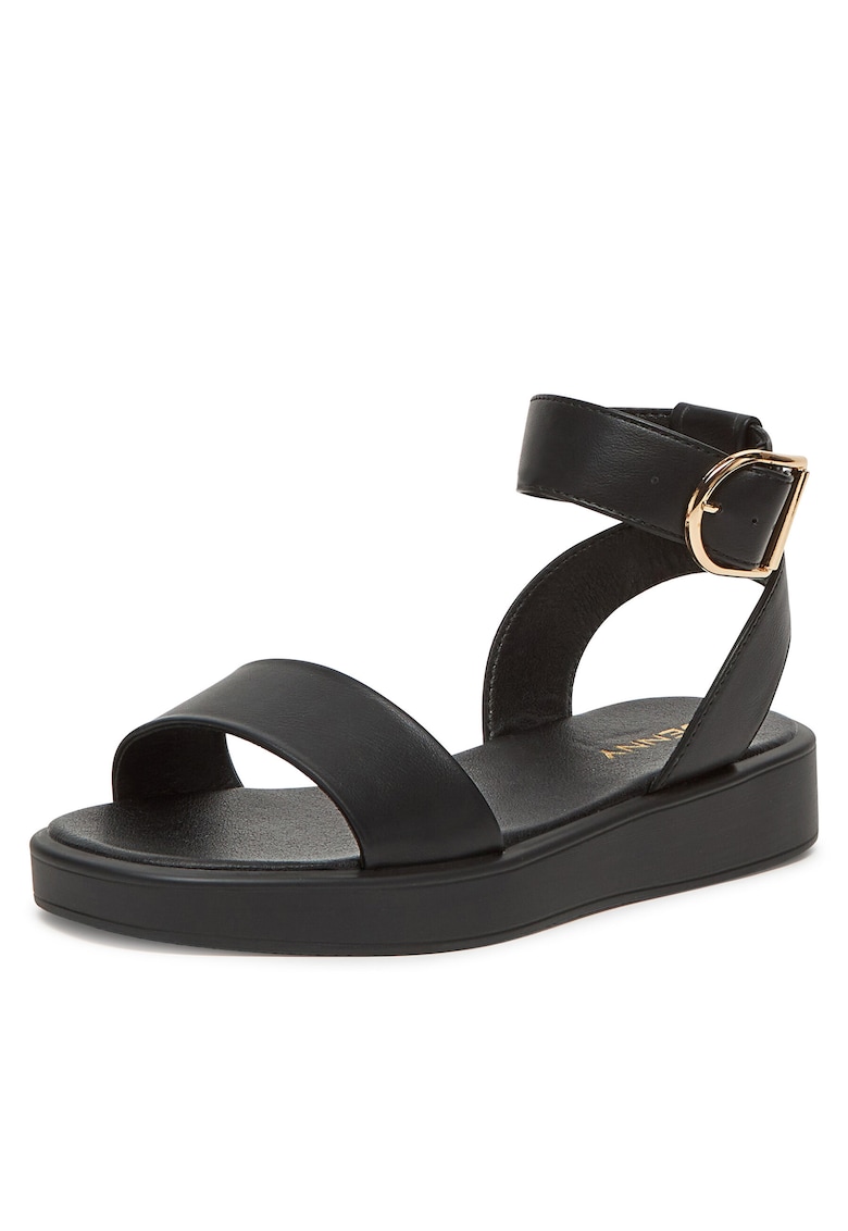 Sandale dama - material sintetic - negru - inchidere cu catarama -