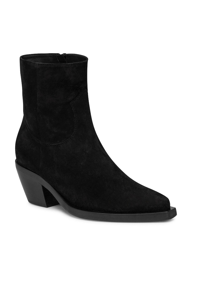 Botine cu toc dama piele naturala - negru -
