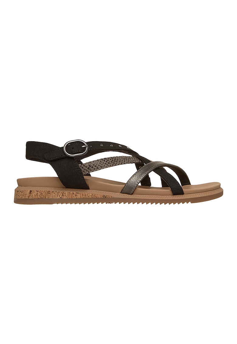 Sandale din piele ecologica cu barete multiple si catarama Desert Kiss - Negru/Caramel
