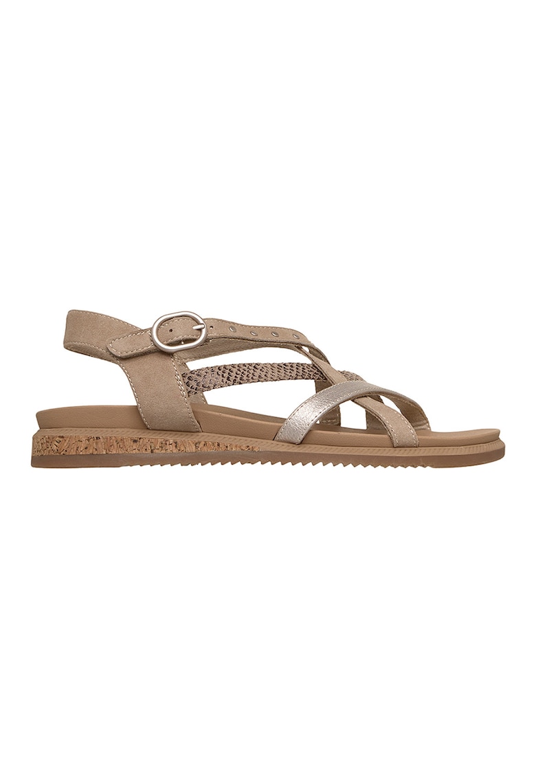 Sandale din piele ecologica cu barete multiple si catarama Desert Kiss - Maro taupe/Caramel