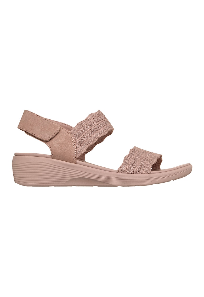 Sandale cu talpa wedge si velcro Arya - Roz prafuit