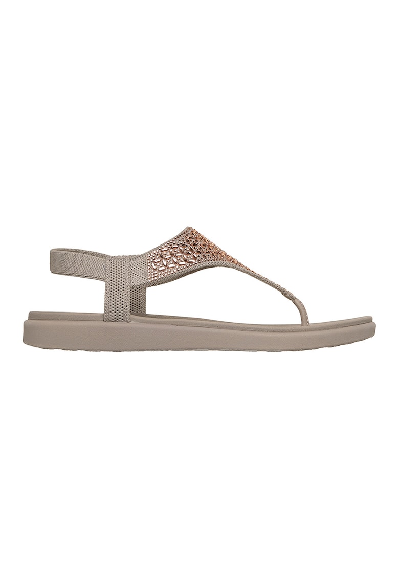 Sandale cu aplicatii de strasuri si bareta separatoare Meditation Luxe - Maro taupe deschis
