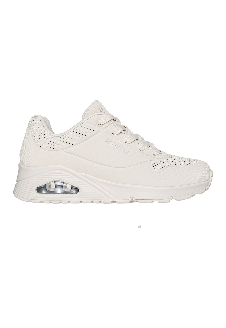 Pantofi sport flatform Uno Shiny Scale cu detali reflectorizant - Alb murdar
