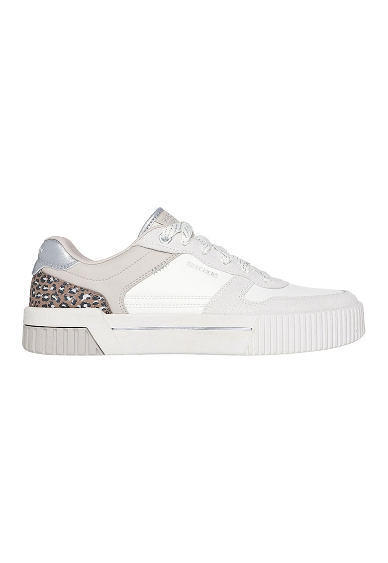Pantofi sport cu talpa flatform si insertii din piele intoarsa Jade - Alb/Maro taupe deschis/Argintiu