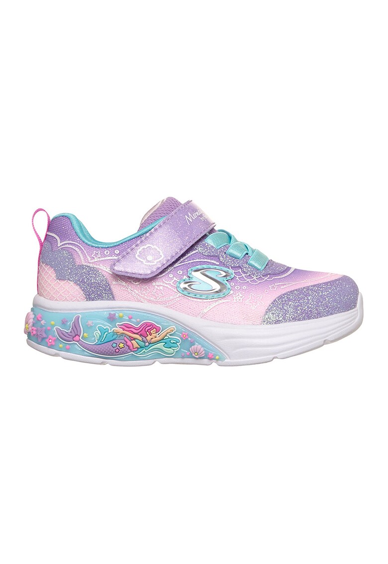 Pantofi sport cu lumini si aspect stralucitor Lil Mermaid - Albastru aquamarin/Roz pastel/Ametist