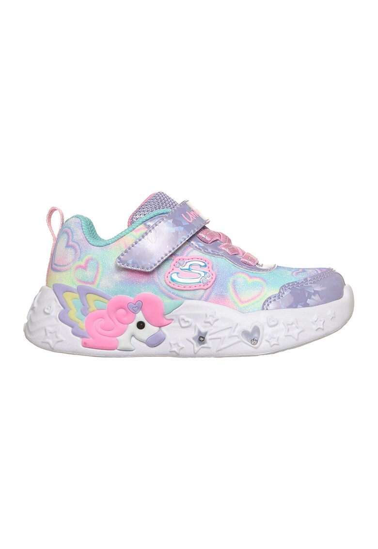 Pantofi sport Unicorn Charmer cu LED-uri si velcro - Violet/Albastru glaciar/Roz