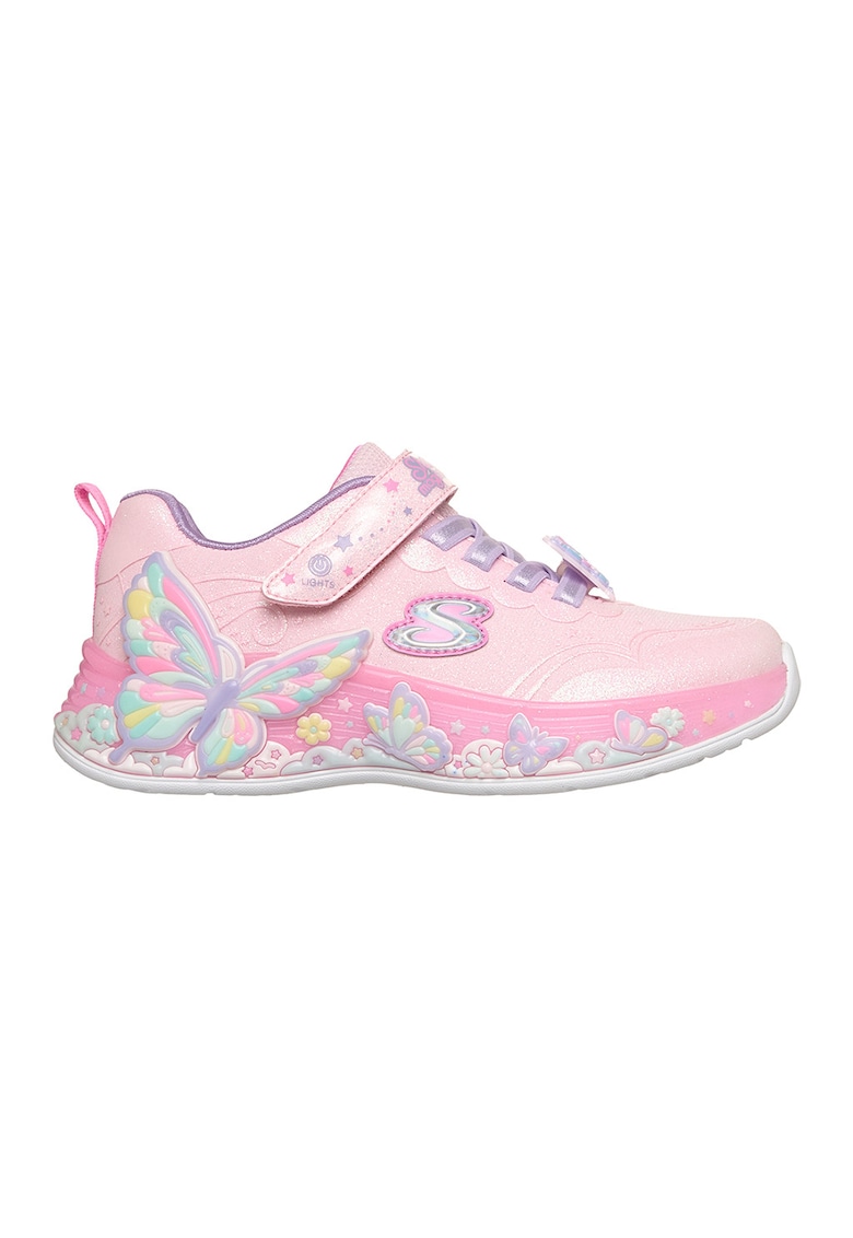 Pantofi sport cu velcro Buttterfly Bliss - Roz pastel/Albastru azur/Argintiu