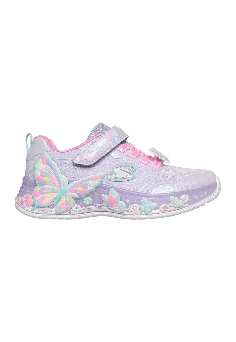 Pantofi sport cu velcro Buttterfly Bliss - Albastru pastel/Lila/Argintiu