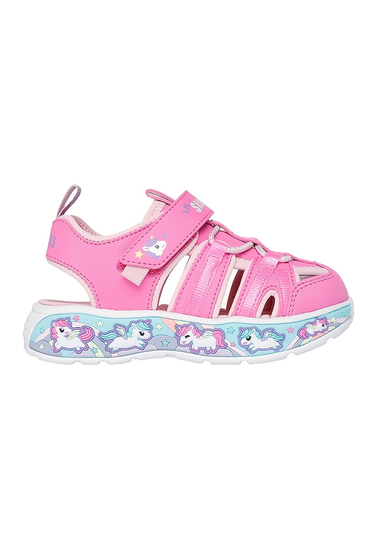 Sandale cu velcro Play Scene - Alb/Fucsia