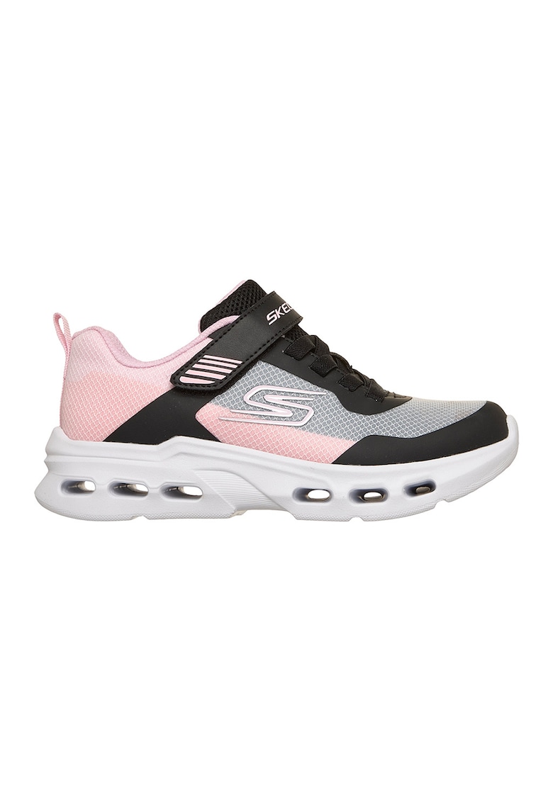 - Pantofi sport Glide-Step Drift cu velcro si garnituri sintetice - Negru/Gri deschis/Roz deschis