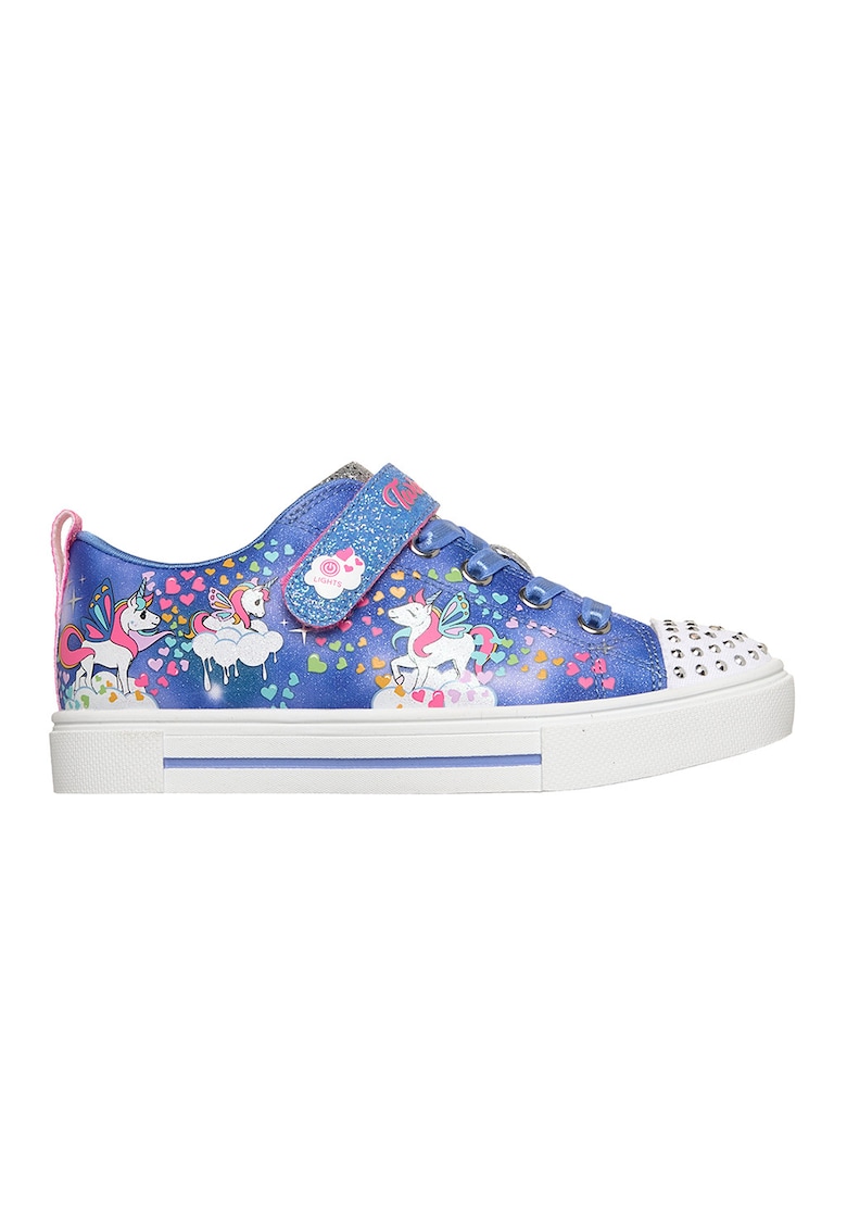 Pantofi sport S Lights Twinkle Sparks cu velcro - Alb/Albastru/Argintiu