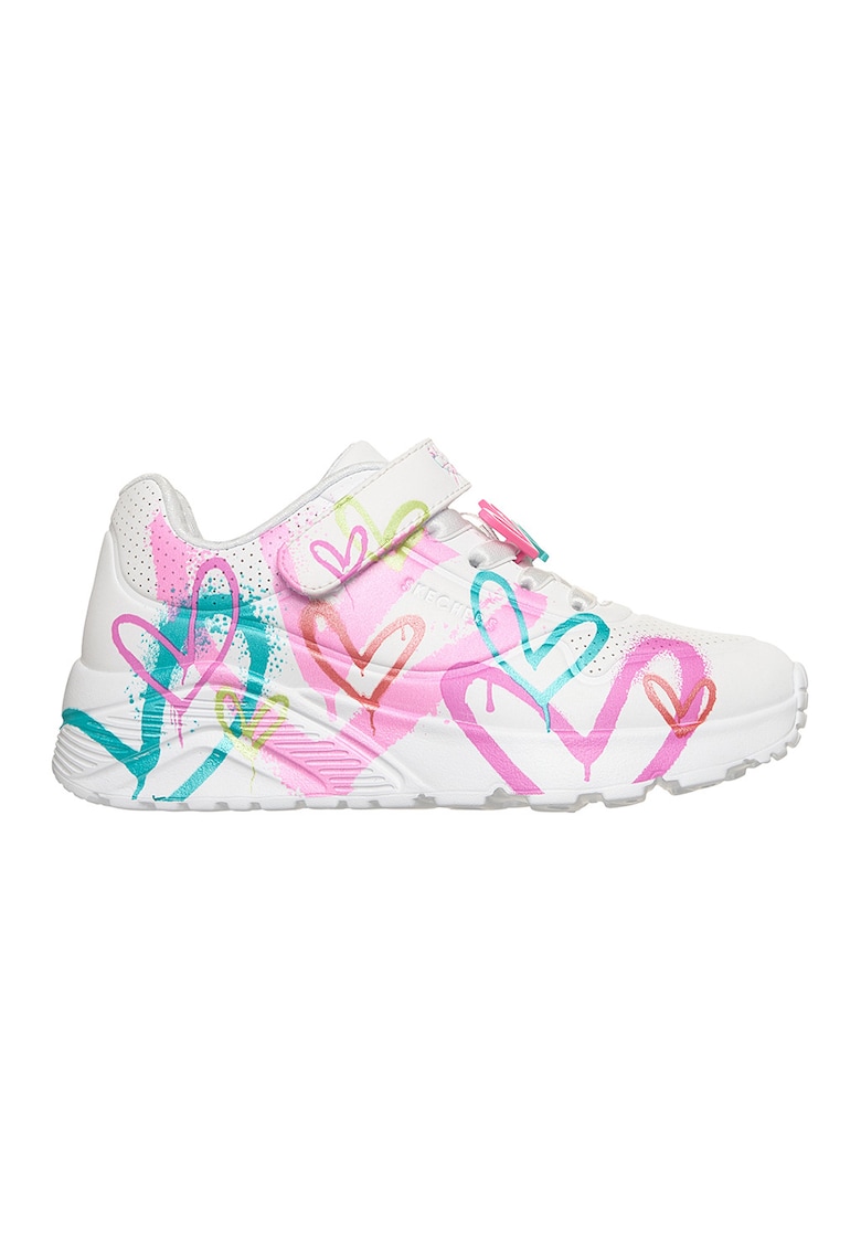 Pantofi sport Uno Lite cu imprimeu inimi - Alb/Turcoaz/Roz