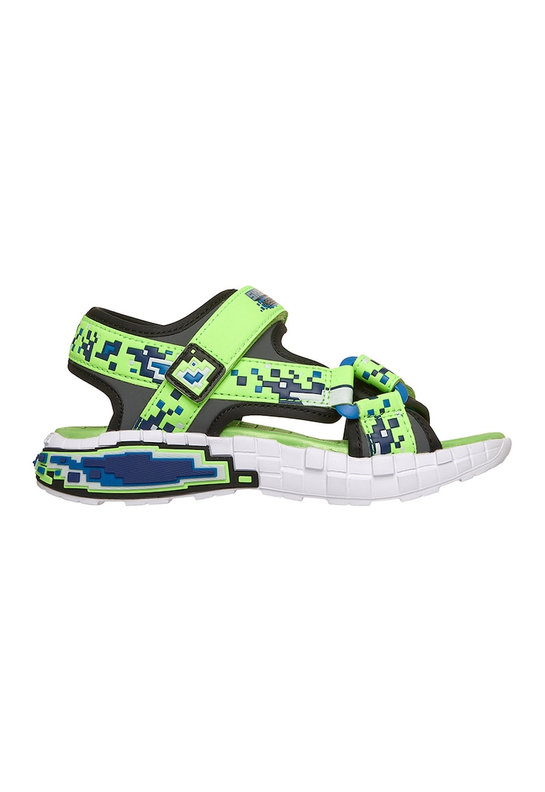 Sandale Mega Craft cu velcro si talpa plata - Verde lime/Bleumarin