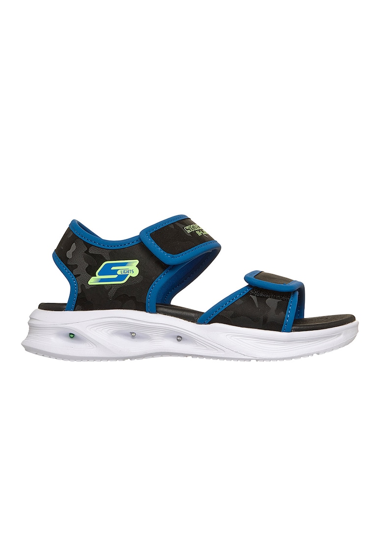 Sandale Sola Glow de piele ecologica cu velcro si lumini - Negru/Albastru
