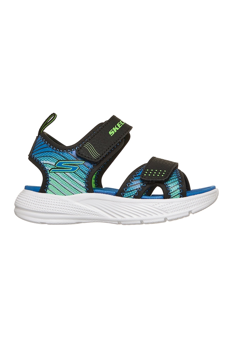 Sandale Microspec-Splash de piele ecologica cu velcro - Negru stins/Verde menta