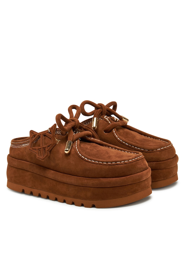 Slapi dama - Tan Suede/Shearling - culoare bej - piele naturala