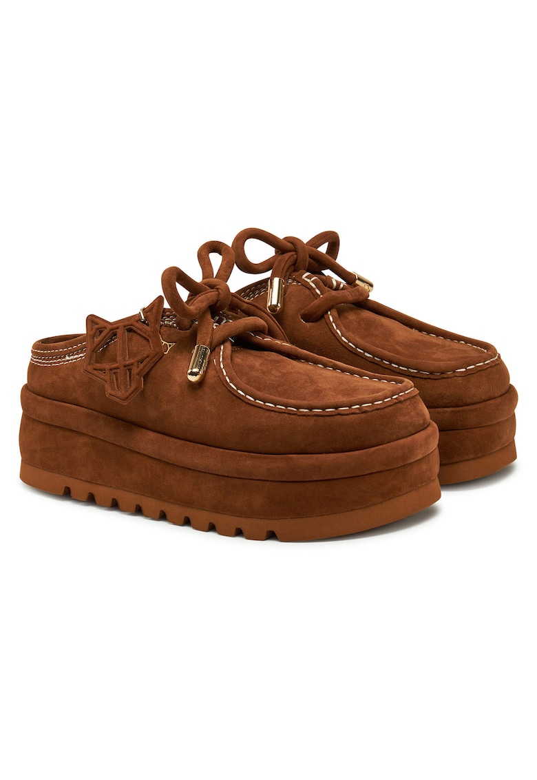 Slapi dama - Tan Suede/Shearling - culoare bej - piele naturala