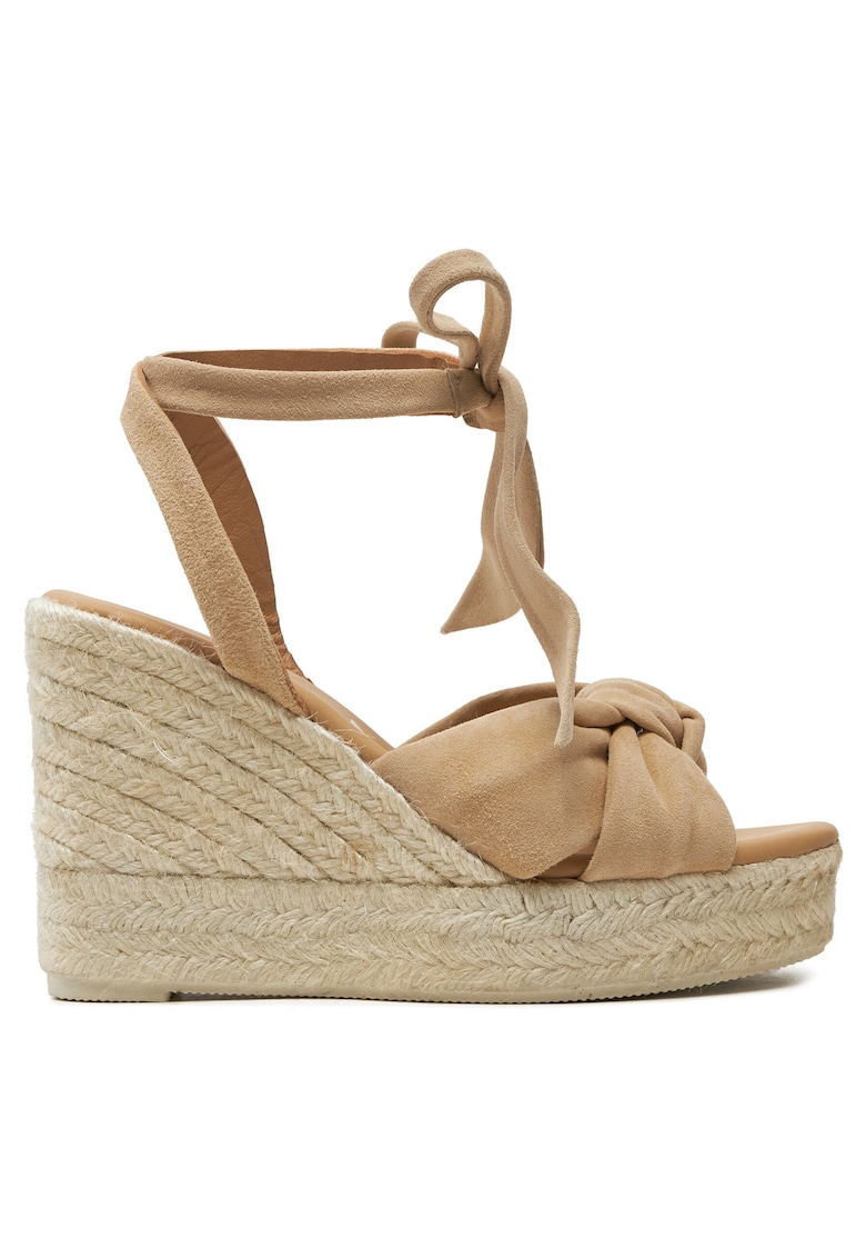 Sandale dama - espadrile wedge - piele naturala - bej champagne -