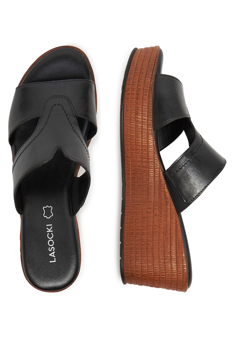 Slapi cu toc dama - piele naturala - negru -