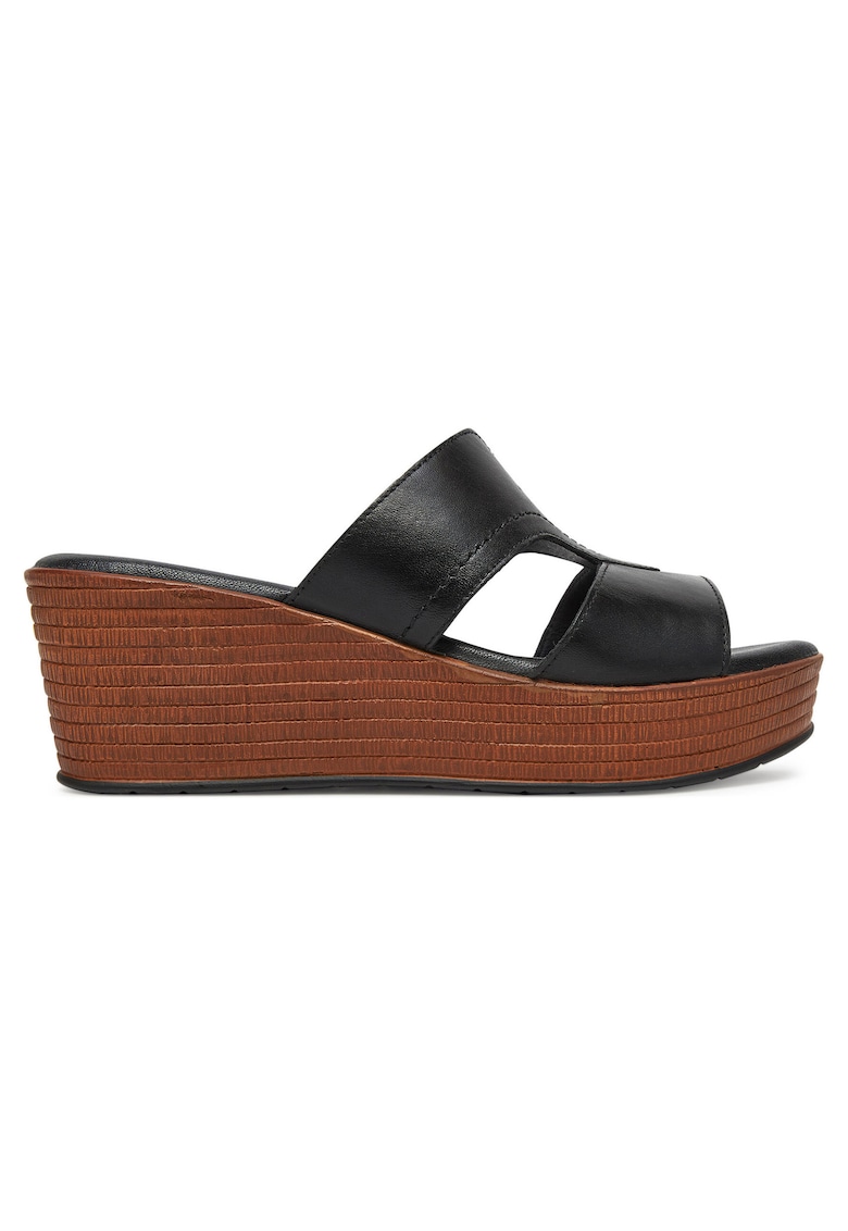Papuci eleganti dama - piele naturala - negru - platforma - varf deschis