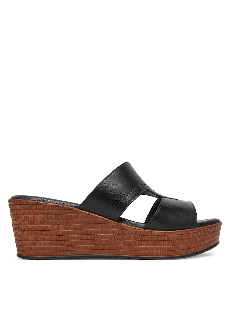 Papuci eleganti dama - piele naturala - negru - platforma - varf deschis