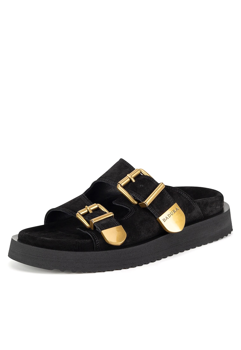 Slapi piele naturala - negri - pentru femei