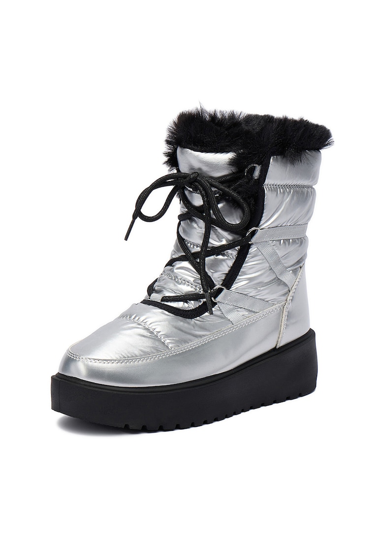 Cizme dama argintiu - textil -