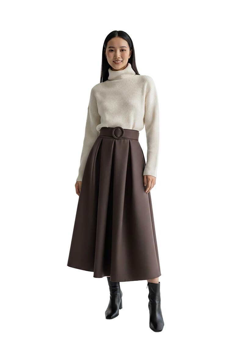 Fusta midi M1255 - Maro - Poliester/Viscoza