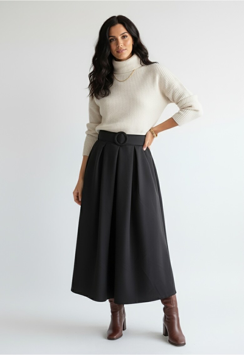 Fusta midi M1255 - Poliester/Viscoza - Negru