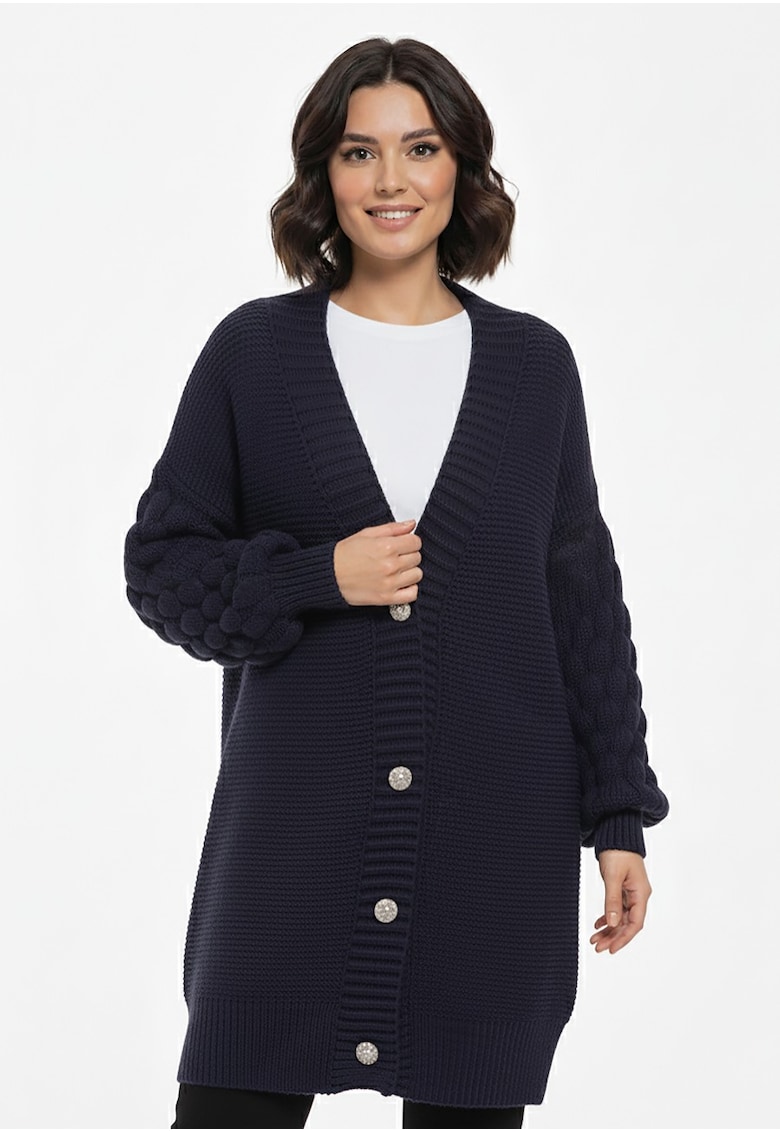 Pulover dama - cardigan oversize - bleumarin - cu nasturi