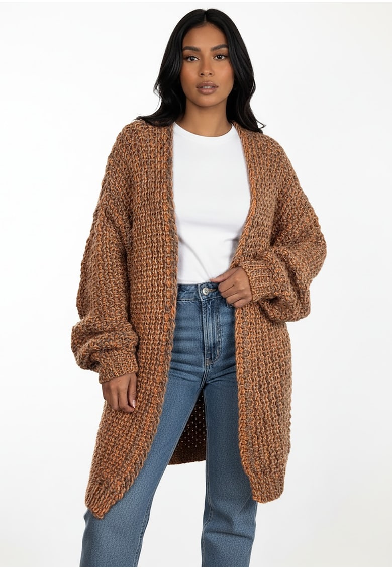 Cardigan portocaliu-ruginiu - tricotaj gros - croiala oversize - fara inchidere - pentru zile racoroase