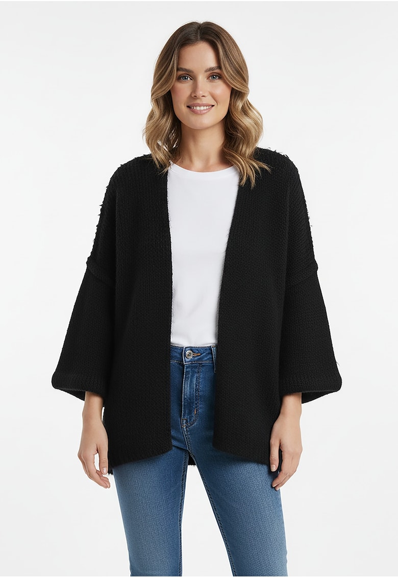Cardigan dama - negru - tricot moale - lejer - lungime pana la solduri