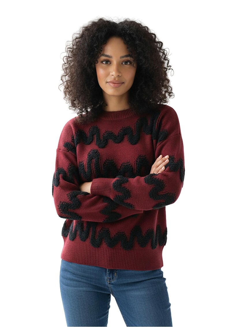 Pulover dama bordeaux - tricot moale - croiala lejera - model ondulat