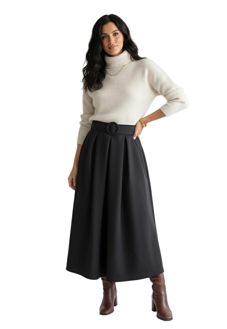 Fusta midi M1255 - Poliester/Viscoza - Negru