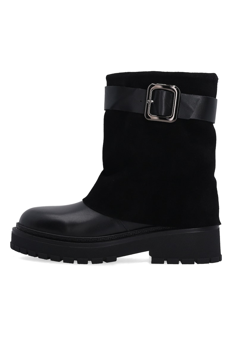 Cizme biker din piele - cu garnitura de piele intoarsa