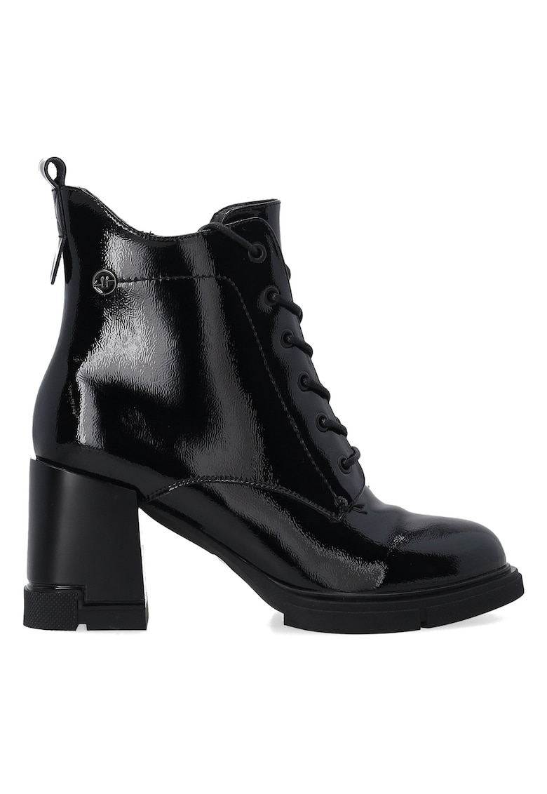 Botine din piele lacuita - cu toc masiv