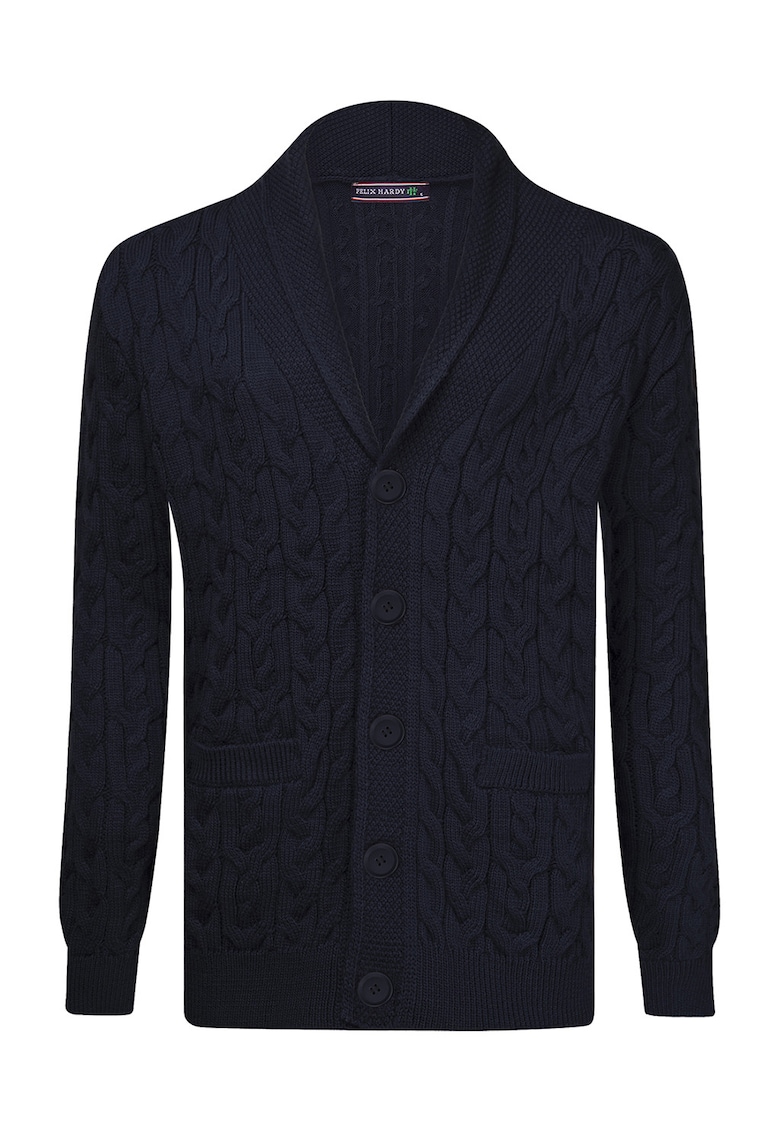 Cardigan din bumbac cu model torsade si nasturi - Albastru ultramarin